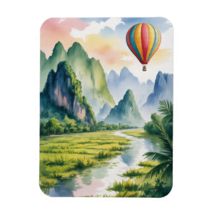 Magnet Flexible Vang Vieng Laos Montgolfière aquarelle