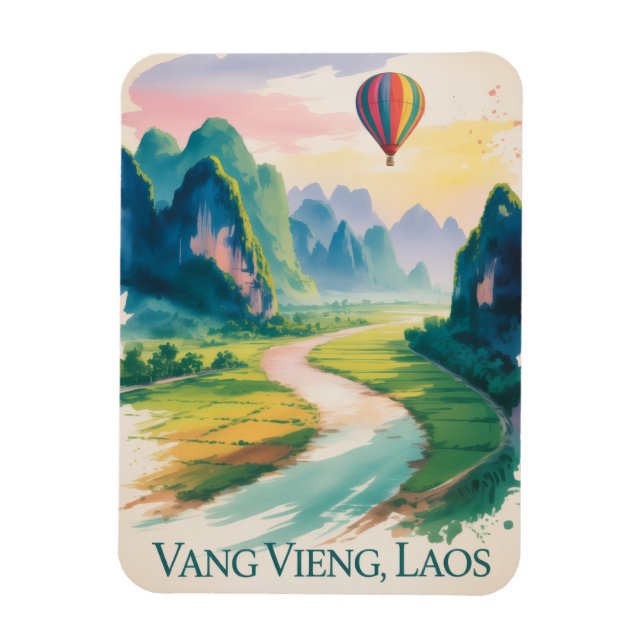 Magnet Flexible Vang Vieng Laos Montgolfière Vintage (Vertical)