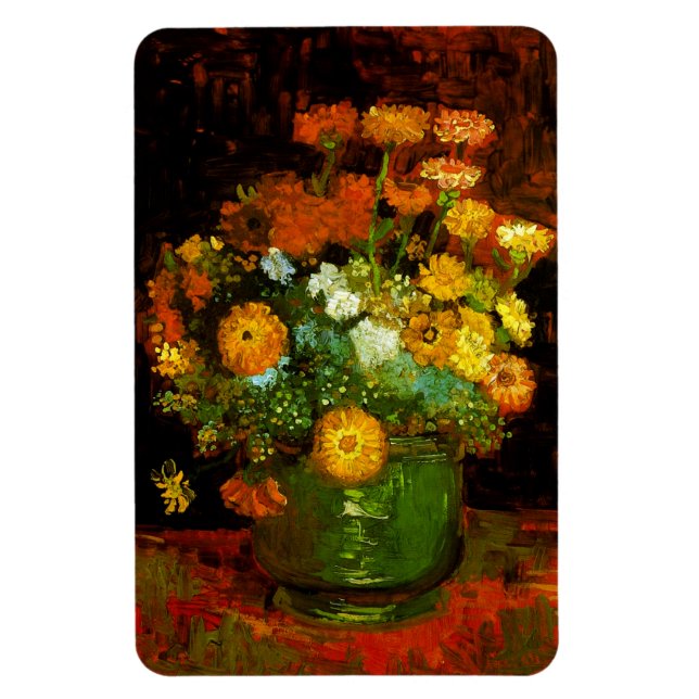 Magnet Flexible Vase avec Zinnias Van Gogh Art (Vertical)