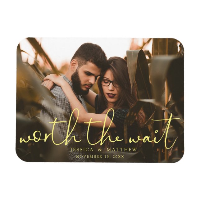 Magnet Flexible Vaut le Mariage d'attente - Script photo moderne (Horizontal)