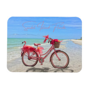 Magnet Flexible Vélo flamant rose mignon sur la plage de l'île San