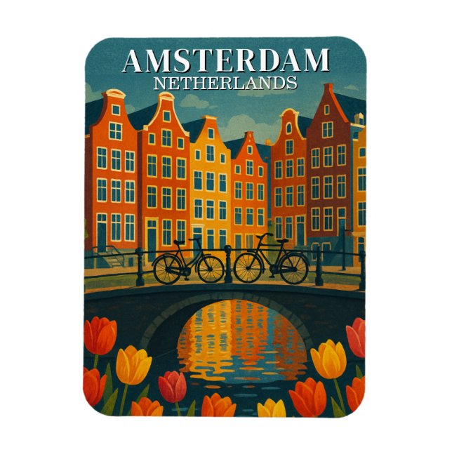 Magnet Flexible Vélos vintages Amsterdam sur Bridge Flowers (Vertical)