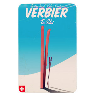 Magnet Flexible Verbier, affiche vintage Suisse de voyage en ski.