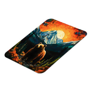Magnet Flexible Verre tendu Faune Montagne Ours couché de soleil