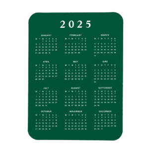 Magnet Flexible Vert blanc 2025 Calendrier mensuel