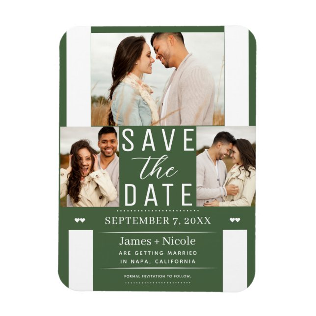 Magnet Flexible Vert moderne Sauvez la date Photo Mariage (Vertical)