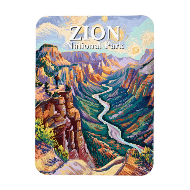 Magnet Flexible Vibrant Zion National Park Canyon River Hiking Art (Vertical)