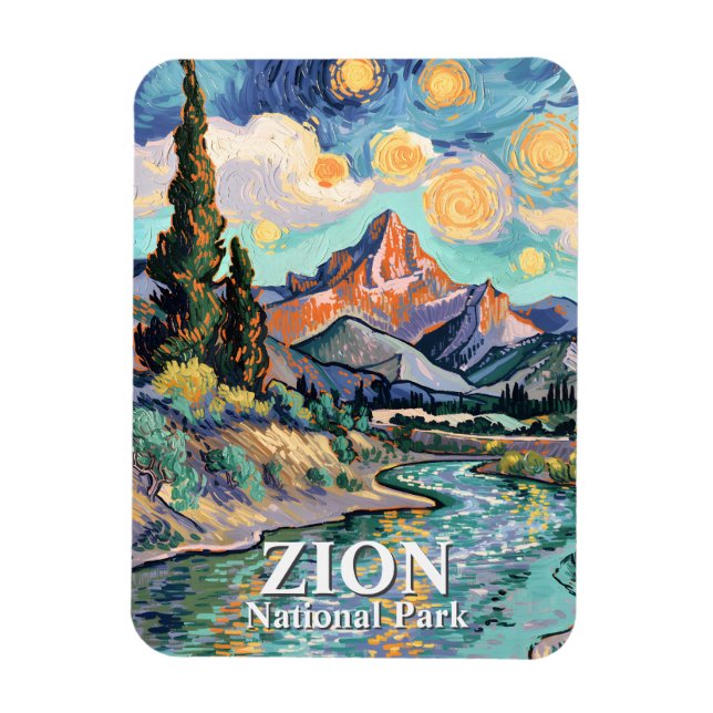 Magnet Flexible Vibrant Zion River Sunset Retro Van Gogh Watchman (Vertical)