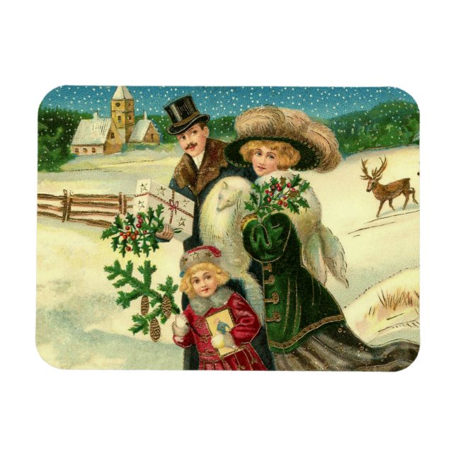 Magnet Flexible Victorian Famy in the snow Christmas scene (Horizontal)
