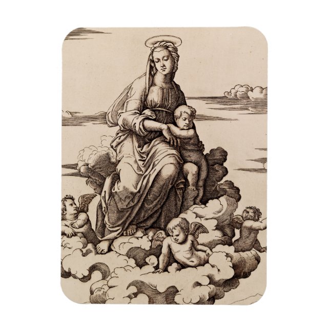 Magnet Flexible Vierge et Enfant dans les Nuages (Vertical)