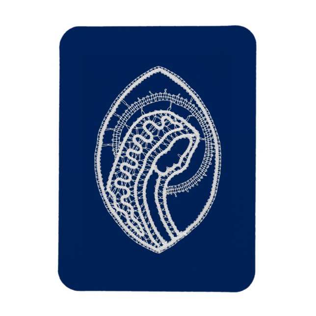 Magnet Flexible Vierge Marie, dentelle blanche, bleu marine (Vertical)