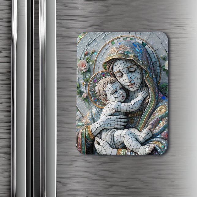 Magnet Flexible Vierge Marie et bébé Jésus | Statue mosaïque (Créateur téléchargé)