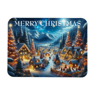 Magnet Flexible Village Snowy Scene Peinture Noël