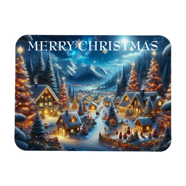 Magnet Flexible Village Snowy Scene Peinture Noël (Horizontal)