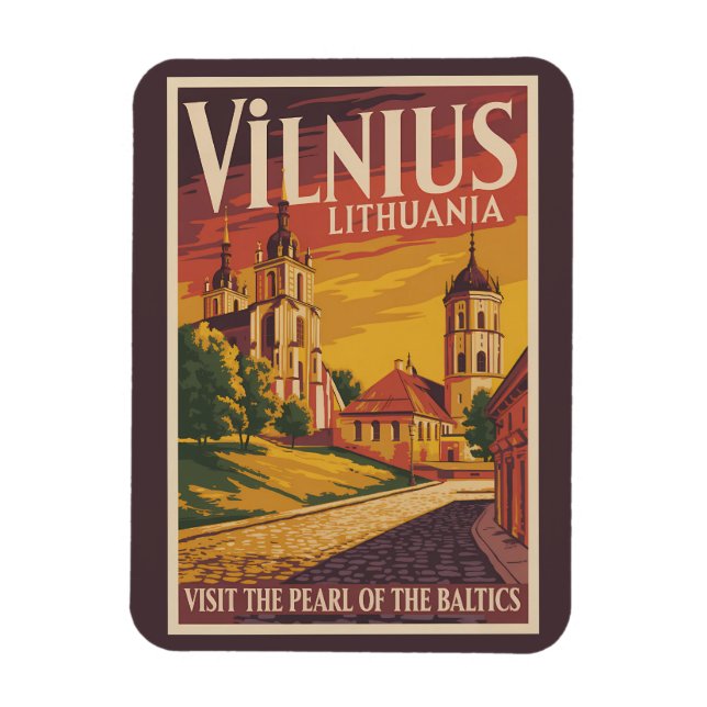 Magnet Flexible Vilnius Lithuania Illustration Travel Art Vintage (Vertical)