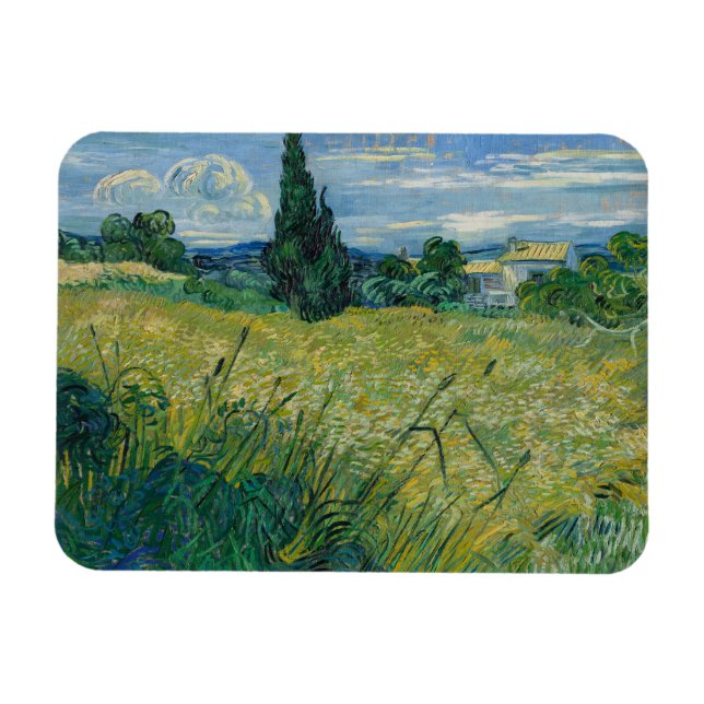 Magnet Flexible Vincent Van Gogh, champ de blé vert avec Cypress (Horizontal)