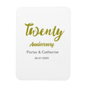 Magnet Flexible vingtième anniversaire nom date jaune gris mariage
