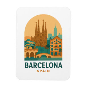 Magnet Flexible Vintage Barcelone Espagne Voyage Sagrada Familia