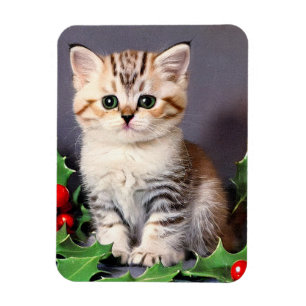 Magnet Flexible Vintage Christmas Kitten et Holly