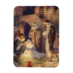 Magnet Flexible Vintage Christmas Nativity, 3 Shepherds and Jesus