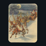 Magnet Flexible Vintage Christmas Santa Claus Sleigh with Reindeer<br><div class="desc">Vintage illustration Victorian Merry Christmas holiday scene featuring Santa Claus and his reindeer delivering toys on Christmas Eve. Santa is flying over the snow on a chilly winter night with a full moon in the sky.</div>