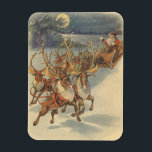Magnet Flexible Vintage Christmas Santa Claus Sleigh with Reindeer<br><div class="desc">Vintage illustration Victorian Merry Christmas holiday scene featuring Santa Claus and his reindeer delivering toys on Christmas Eve. Santa is flying over the snow on a chilly winter night with a full moon in the sky.</div>