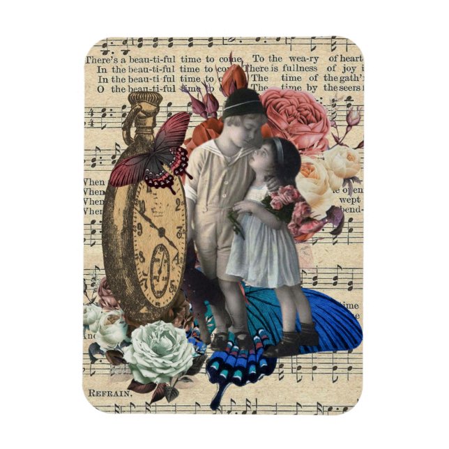 Magnet Flexible Vintage Enfants & Collage Floral (Vertical)