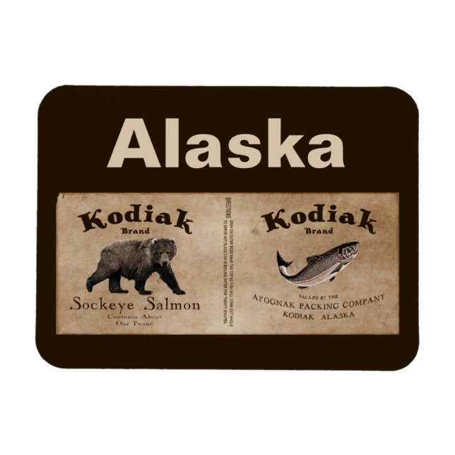 Magnet Flexible Vintage Étiquette Saumon Kodiak (Horizontal)