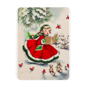 Magnet Flexible Vintage Fille De Noël En Forêt