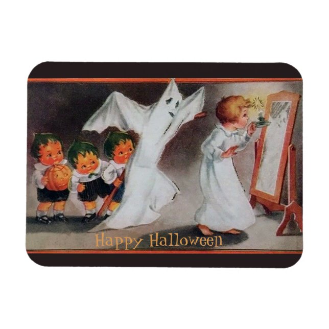 Magnet Flexible Vintage fille d'Halloween avec aimant bougie (Horizontal)