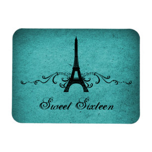 Magnet Flexible Vintage Français Flourish Sweet 16 Magnet, Turquoi