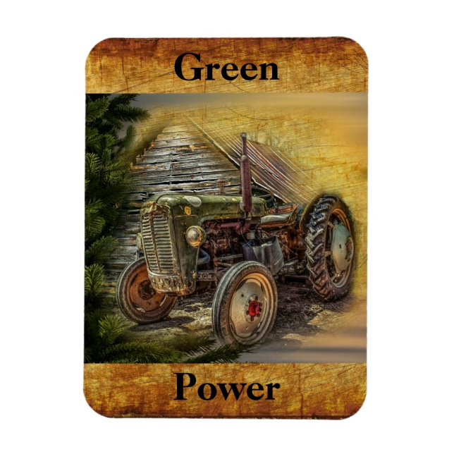 Magnet Flexible Vintage Green Tractor Rustic (Vertical)