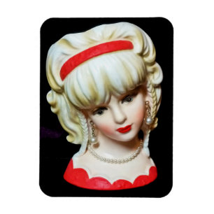 Magnet Flexible Vintage Lady Head Vase Platine Braids Blondes