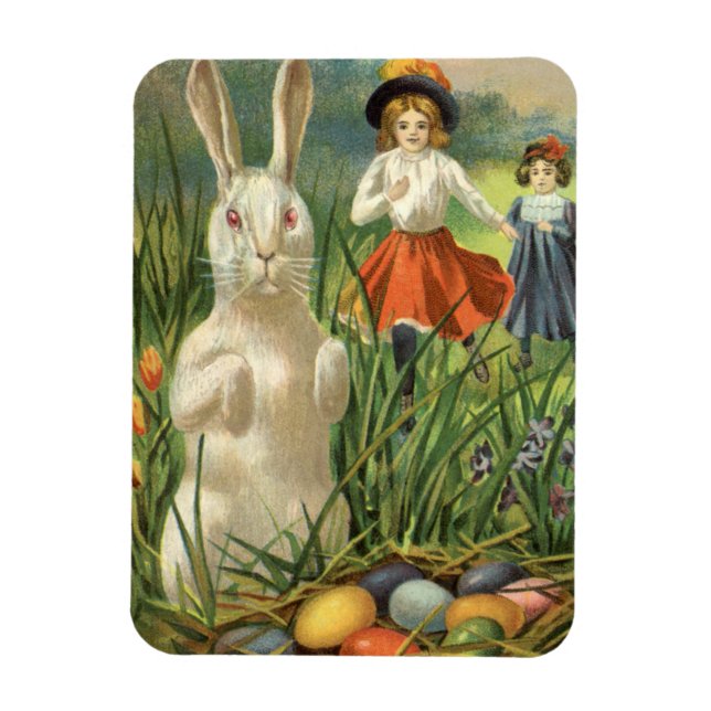 Magnet Flexible Vintage lapin de Pâques et enfants heureux Eastert (Vertical)