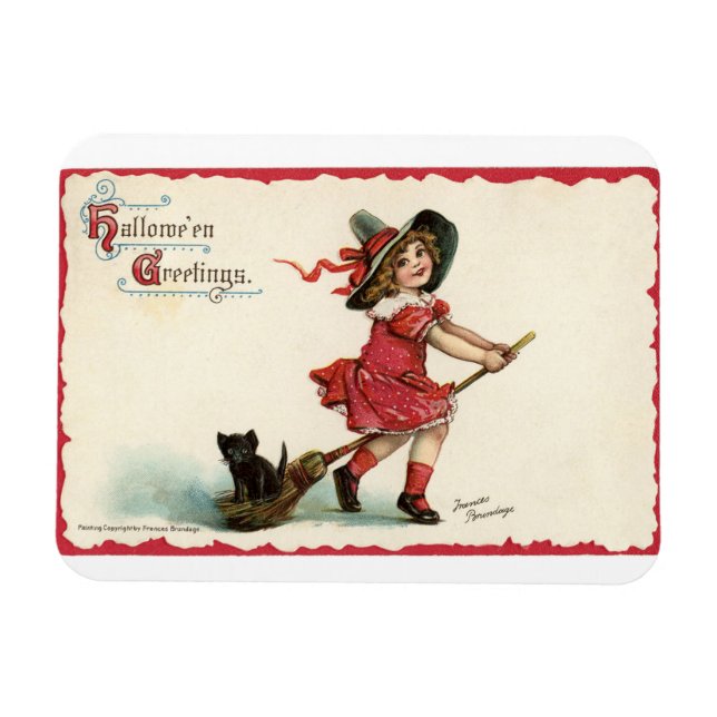 Magnet Flexible Vintage Little Girl Witch (Horizontal)