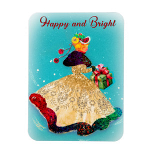 Magnet Flexible Vintage Noël boîte cadeau cadeau or parties scinti