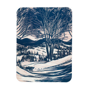 Magnet Flexible Vintage Noël, Paysage de montagne d'hiver