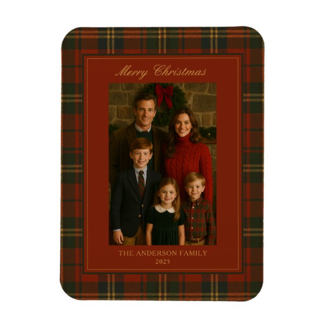 Magnet Flexible Vintage Noël Plaid Timeless Elegant Photo (Vertical)