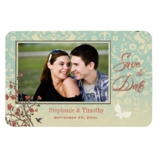 Magnet Flexible Vintage oiseau floral + damas enregistrer la photo