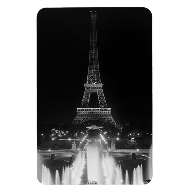 Magnet Flexible Vintage Paris Fontains Tour Eiffel nuit (Vertical)