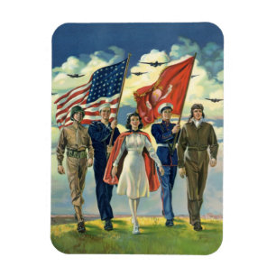 Magnet Flexible Vintage Patriotique, Fiers Héros du personnel mili