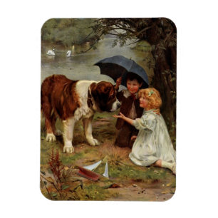 Magnet Flexible Vintage - Rencontre d'un chien de St. Bernard,