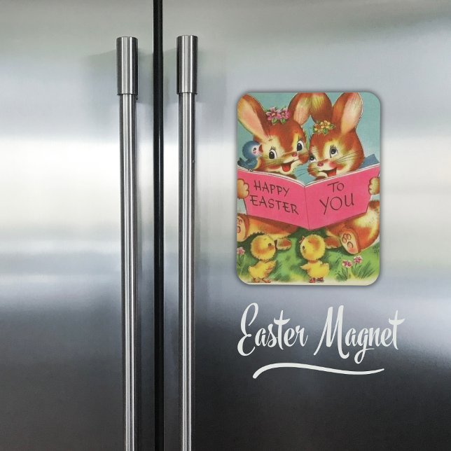 Magnet Flexible Vintage Retro Joyeux Bunnies et Poussins de Pâques (Vintage Retro Happy Easter Bunnies and Chicks Magnet)