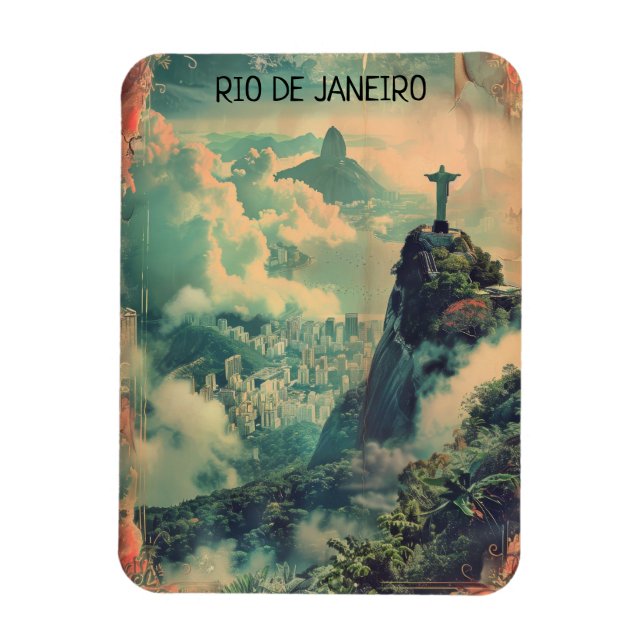 Magnet Flexible Vintage Rio de Janeiro Voyage Jésus Statue (Vertical)