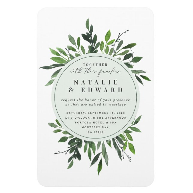 Magnet Flexible Vintage rustique aquarelle cadre feuillu mariage (Vertical)