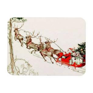 Magnet Flexible Vintage Santa Claus Reindeer Sleigh Christmas Eve