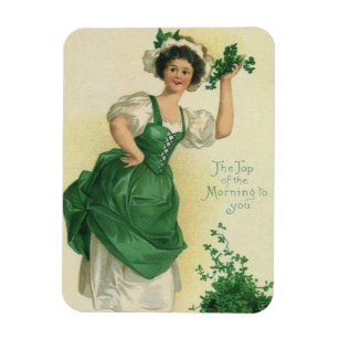 Magnet Flexible Vintage St. Patrick's Day Lass, Lucky Shamrocks