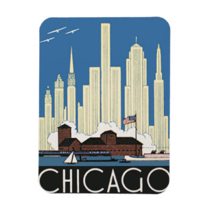 Magnet Flexible Vintage Travel Chicago a Tout Ciel de la Ville