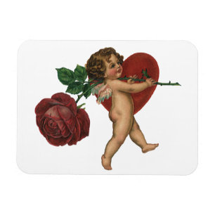 Magnet Flexible Vintage victorien Valentine's Day Cherub et Rose