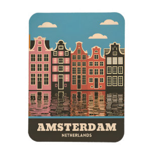 Magnet Flexible Vintage voyage Amsterdam Pays-Bas Canal Maisons